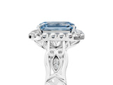 White gold Fancy Blue Emerald  Halo Diamond Engagement Ring with Filigree Band and Four-Prong Setting_110