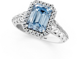 White gold Fancy Blue Emerald  Halo Diamond Engagement Ring with Intricate Filigree Band and Four-Prong Setting_38