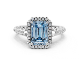 White gold Fancy Blue Emerald  Halo Diamond Engagement Ring with Intricate Filigree Band and Four-Prong Setting_38