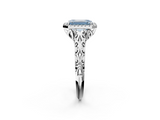 White gold Fancy Blue Emerald  Halo Diamond Engagement Ring with Intricate Filigree Band and Four-Prong Setting_39