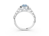 White gold Fancy Blue Emerald  Halo Diamond Engagement Ring with Intricate Filigree Band and Four-Prong Setting_41