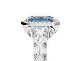White gold Fancy Blue Emerald  Halo Diamond Engagement Ring with Intricate Filigree Band and Four-Prong Setting_42