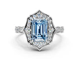 White gold Fancy Blue Emerald  Halo Diamond Engagement Ring with Milgrain Band and Four-Prong Setting_49