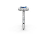 White gold Fancy Blue Emerald  Halo Diamond Engagement Ring with Milgrain Pave Band and Four-Prong Setting_69
