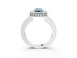 White gold Fancy Blue Emerald  Halo Diamond Engagement Ring with Milgrain Pave Band and Four-Prong Setting_70