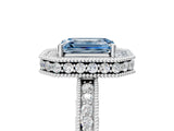 White gold Fancy Blue Emerald  Halo Diamond Engagement Ring with Milgrain Pave Band and Four-Prong Setting_74