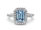 White gold Fancy Blue Emerald  Halo Diamond Engagement Ring with Pavé Band and Four-Prong Setting_81