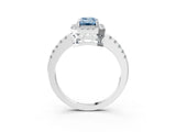 White gold Fancy Blue Emerald  Halo Diamond Engagement Ring with Pavé Band and Four-Prong Setting_84
