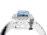 White gold Fancy Blue Emerald  Halo Diamond Engagement Ring with Pavé Band and Four-Prong Setting_85