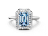White gold Fancy Blue Emerald  Halo Diamond Engagement Ring with Solitaire Band and Four-Prong Setting_20