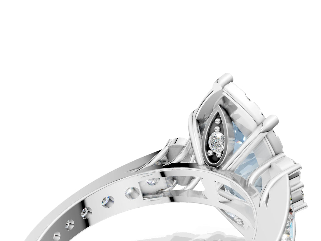 White gold Fancy Blue Emerald  Halo Diamond Engagement Ring with Split Shank and Four-Prong Setting_55
