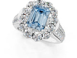 White gold Fancy Blue Emerald  Halo Diamond Engagement Ring with Split Shank and Prong Setting_66
