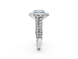 White gold Fancy Blue Emerald  Halo Diamond Engagement Ring with Split Shank and Prong Setting_68