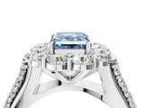 White gold Fancy Blue Emerald  Halo Diamond Engagement Ring with Split Shank and Prong Setting_69