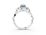 White gold Fancy Blue Emerald  Halo Diamond Engagement Ring with Vintage-Inspired Band and Four-Prong Setting_6