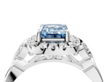 White gold Fancy Blue Emerald  Halo Diamond Engagement Ring with Vintage-Inspired Band and Four-Prong Setting_7