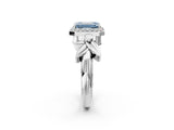 White gold Fancy Blue Emerald  Halo Diamond Floral Band with Four-Prong Setting_57