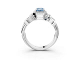 White gold Fancy Blue Emerald  Halo Diamond Floral Band with Four-Prong Setting_58