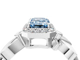 White gold Fancy Blue Emerald  Halo Diamond Floral Band with Four-Prong Setting_59