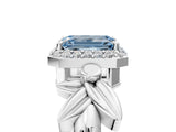 White gold Fancy Blue Emerald  Halo Diamond Floral Band with Four-Prong Setting_60