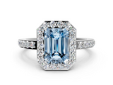 White gold Fancy Blue Emerald  Halo Diamond Pavé Band Ring with Prong Setting_20