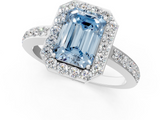 White gold Fancy Blue Emerald  Halo Diamond Pavé Band Ring with Prong Setting_21