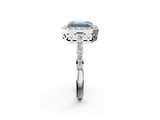 White gold Fancy Blue Emerald  Halo Diamond Pavé Band Ring with Prong Setting_22