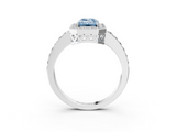 White gold Fancy Blue Emerald  Halo Diamond Pavé Band Ring with Prong Setting_23