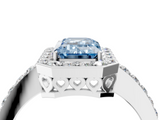White gold Fancy Blue Emerald  Halo Diamond Pavé Band Ring with Prong Setting_24