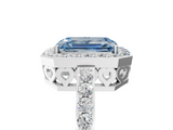 White gold Fancy Blue Emerald  Halo Diamond Pavé Band Ring with Prong Setting_25