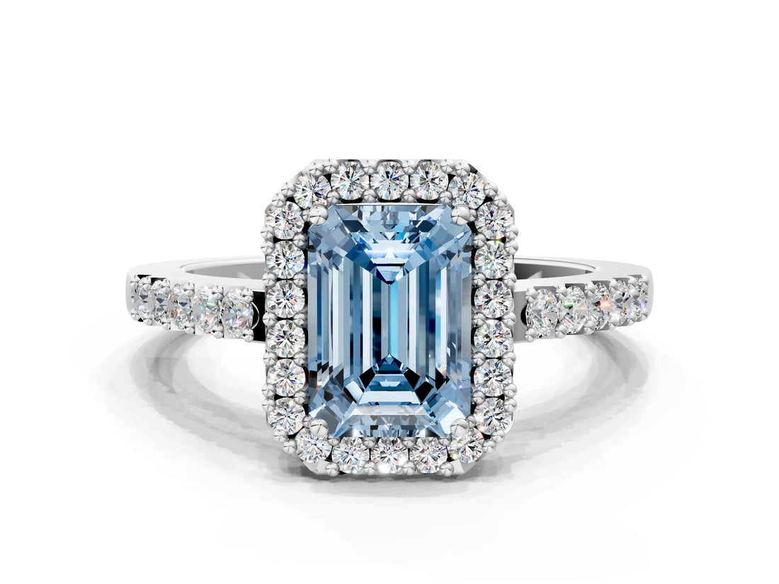 White gold Fancy Blue Emerald  Halo Diamond Pavé Solitaire Ring_45
