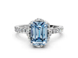 White gold Fancy Blue Emerald  Halo Diamond Pave Band Ring with Four-Prong Setting_15