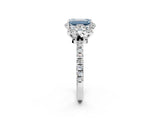 White gold Fancy Blue Emerald  Halo Diamond Pave Band Ring with Four-Prong Setting_17