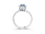 White gold Fancy Blue Emerald  Halo Diamond Pave Band Ring with Four-Prong Setting_18