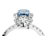 White gold Fancy Blue Emerald  Halo Diamond Pave Band Ring with Four-Prong Setting_19