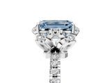 White gold Fancy Blue Emerald  Halo Diamond Pave Band Ring with Four-Prong Setting_20