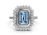White gold Fancy Blue Emerald  Halo Diamond Ring with Milgrain Edge and Round Prong Setting_38
