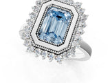 White gold Fancy Blue Emerald  Halo Diamond Ring with Milgrain Edge and Round Prong Setting_39