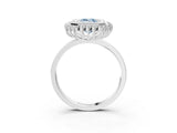 White gold Fancy Blue Emerald  Halo Diamond Ring with Milgrain Edge and Round Prong Setting_41