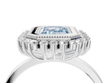 White gold Fancy Blue Emerald  Halo Diamond Ring with Milgrain Edge and Round Prong Setting_42