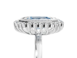 White gold Fancy Blue Emerald  Halo Diamond Ring with Milgrain Edge and Round Prong Setting_43