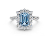 White gold Fancy Blue Emerald  Halo Diamond Ring with Pavé Band and Prong Setting_20