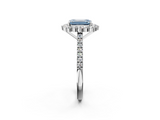 White gold Fancy Blue Emerald  Halo Diamond Ring with Pavé Band and Prong Setting_22