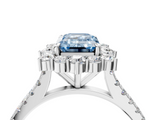 White gold Fancy Blue Emerald  Halo Diamond Ring with Pavé Band and Prong Setting_24