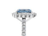 White gold Fancy Blue Emerald  Halo Diamond Ring with Pavé Band and Prong Setting_25