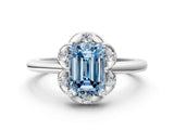 White gold Fancy Blue Emerald  Halo Diamond Ring with Round Cluster Setting, Solitaire Band, and Four-Prong Setting_70