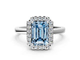 White gold Fancy Blue Emerald  Halo Diamond Solitaire with Pavé Band and Four-Prong Setting_103