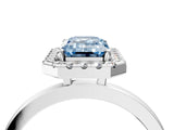 White gold Fancy Blue Emerald  Halo Diamond Solitaire with Pavé Band and Four-Prong Setting_108