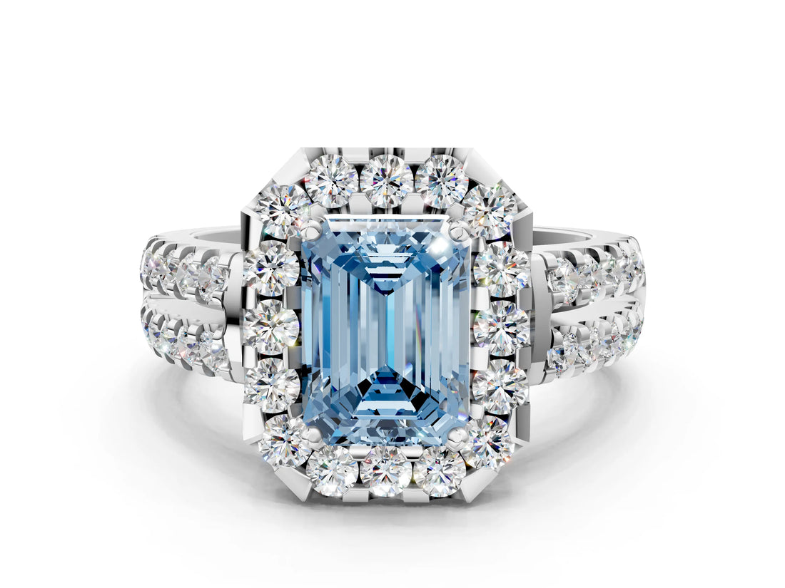 White gold Fancy Blue Emerald  Halo Diamond Split Shank Engagement Ring with Prong Setting_39