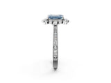 White gold Fancy Blue Emerald  Halo Milgrain Pave Diamond Ring with Four-Prong Setting 3